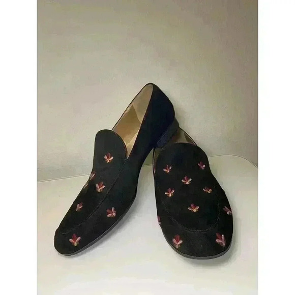 Circus By Sam Edelman Loafers Harlem-1 Black Sz 9 Faux Suede Embroidered Flowers - Picture 1 of 14